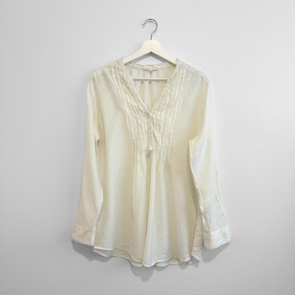 Pretty Woman's Long Sleeve Blouse Tunic Floral Lace Top Cute Bohemian Cream XL